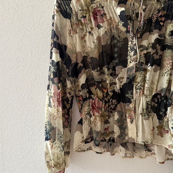 Mango MNG Blouse Floral Botanical Nature Chiffon Y2K Boho Retro Women's XS Sheer - Picture 2 of 10